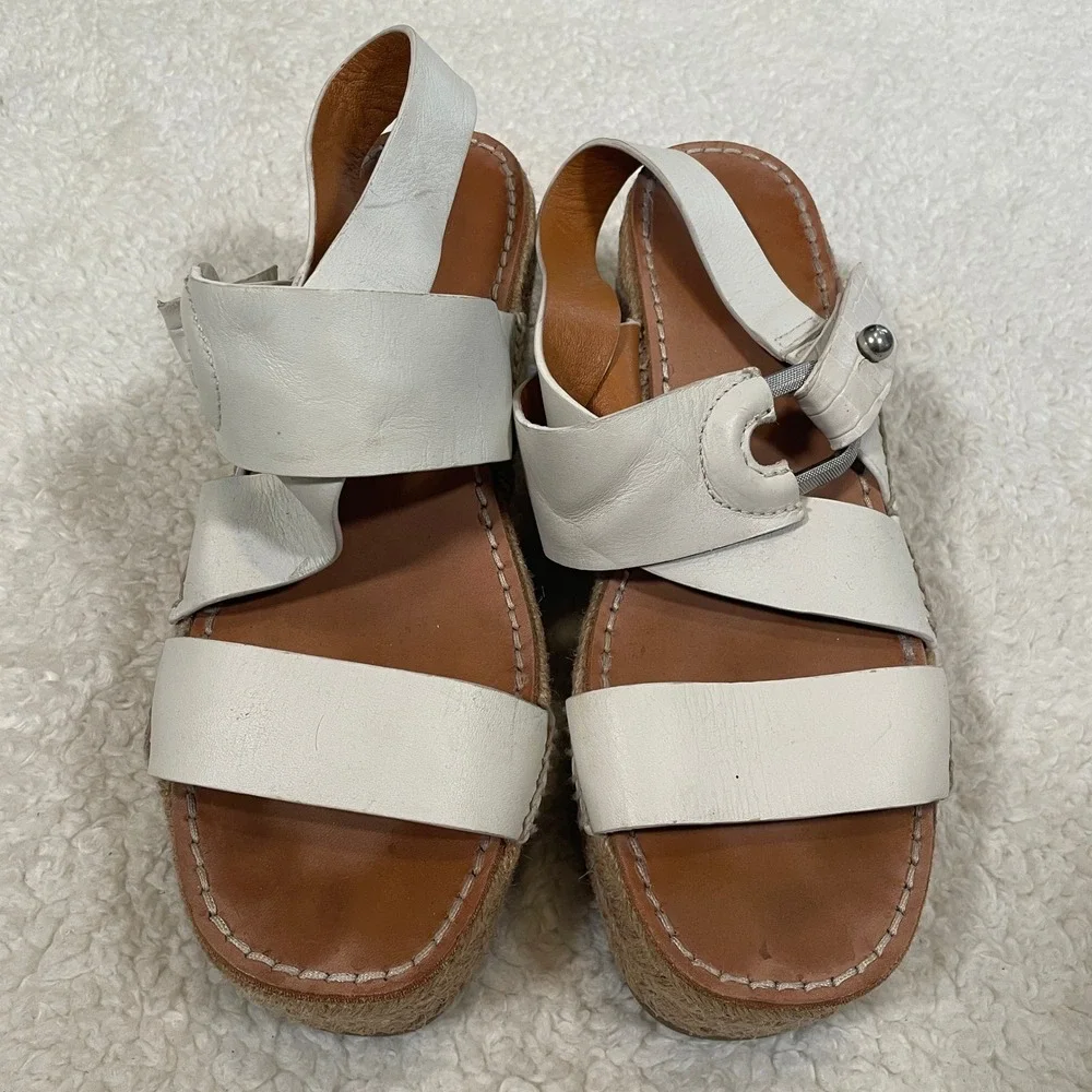 Rag & Bone August Espadrille Sandal Platform Off White Leather Wedge 38.5 US 8.5